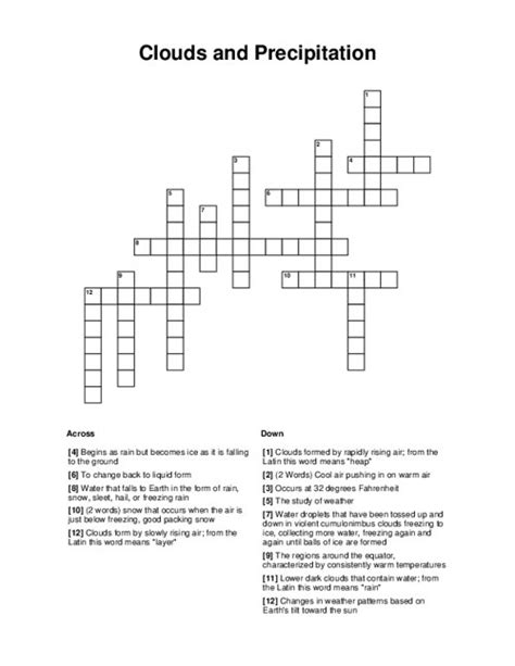The Crossword Solver finds answers to classic crosswords and cryptic crossword puzzles. . Relating to rainfall crossword clue